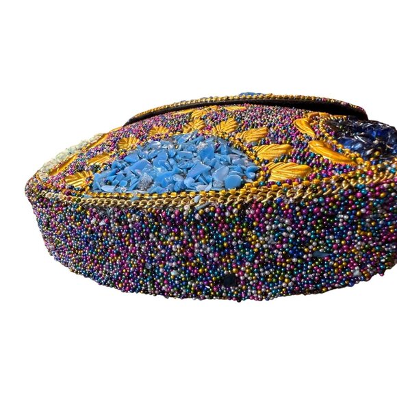 Handmade Ramla Beaded Clutch With Multicolor Mosaic Design & Chain Strap - Picture 3 of 7